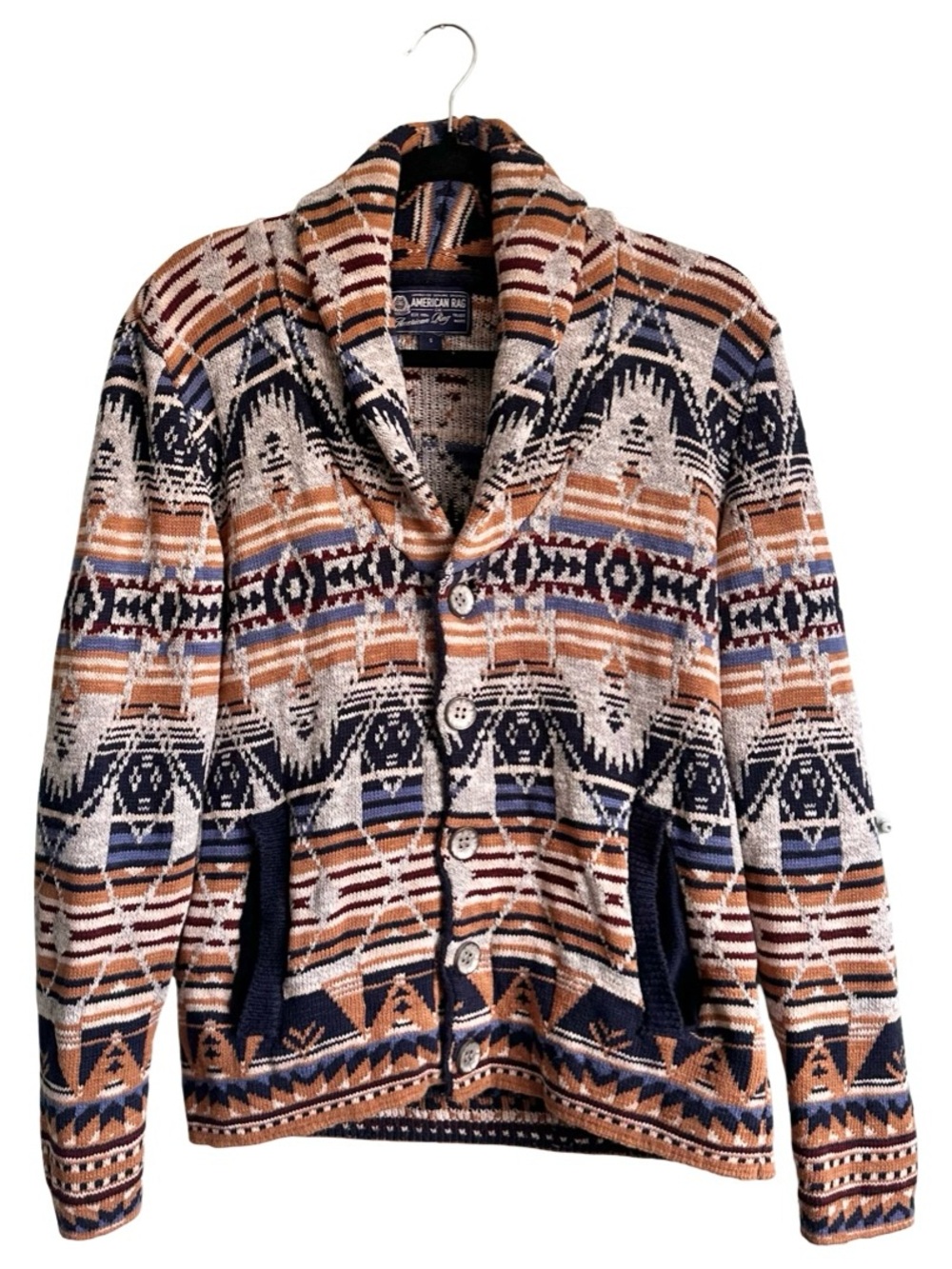 American Rag Men's Shawl Collar Cardigan Sweater SM Southwest Aztec Boho Preppy